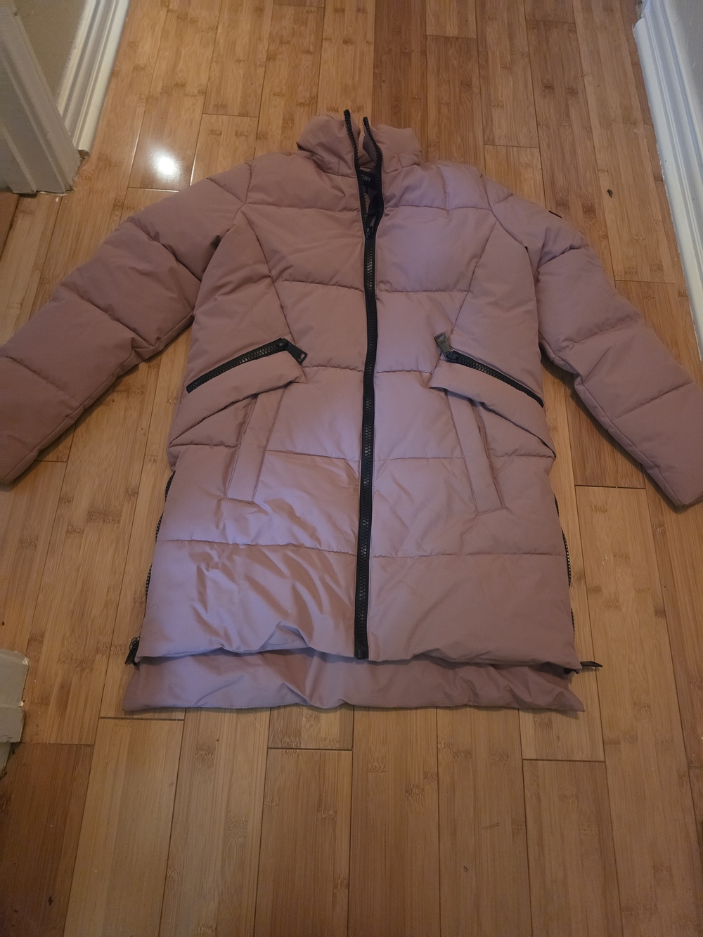 DKNY Dusty Mauve Quilted Puffer Coat